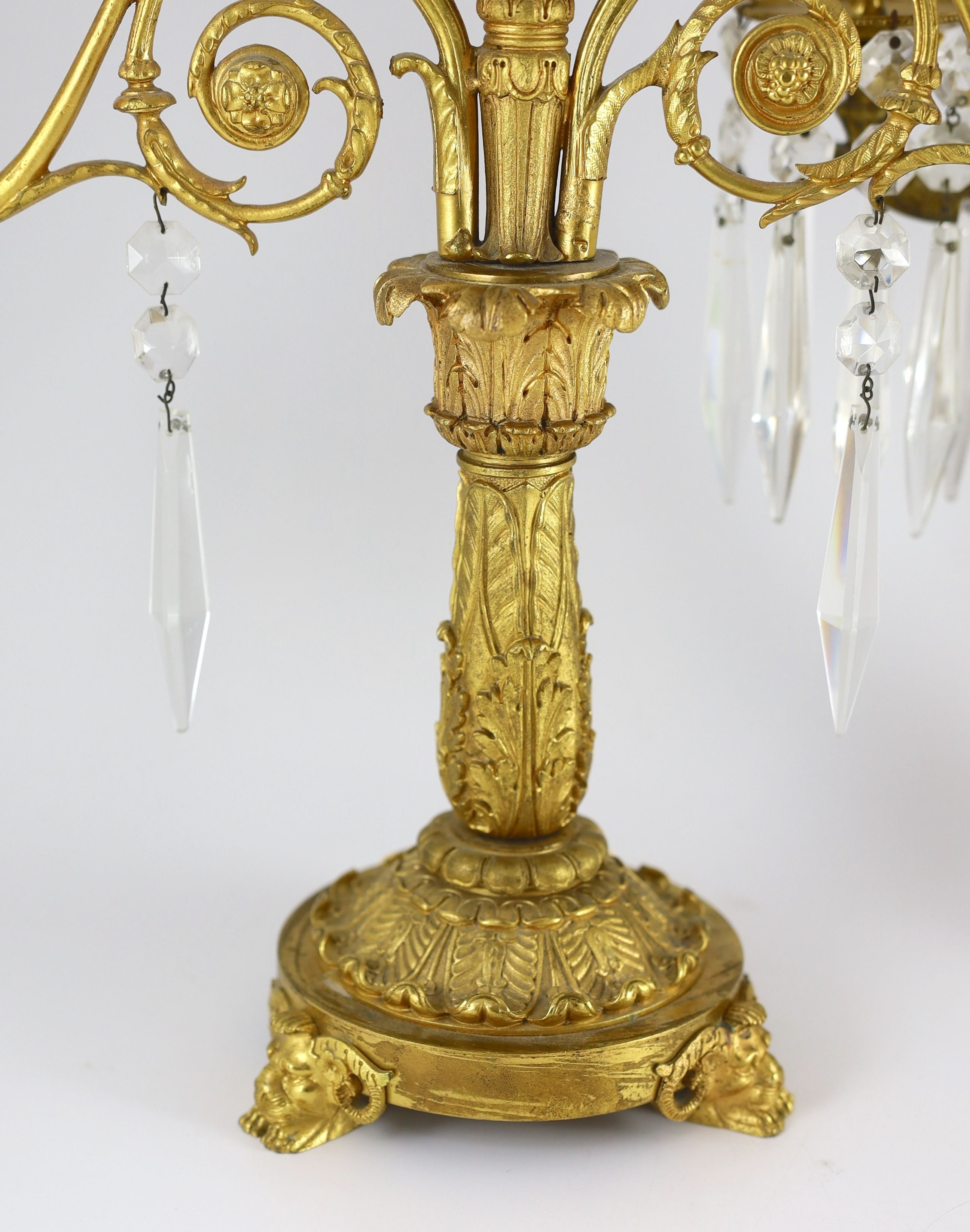 A pair of 19th century Grecian revival ormolu two lights candelabra, 39cm wide depth 13cm 44cm high